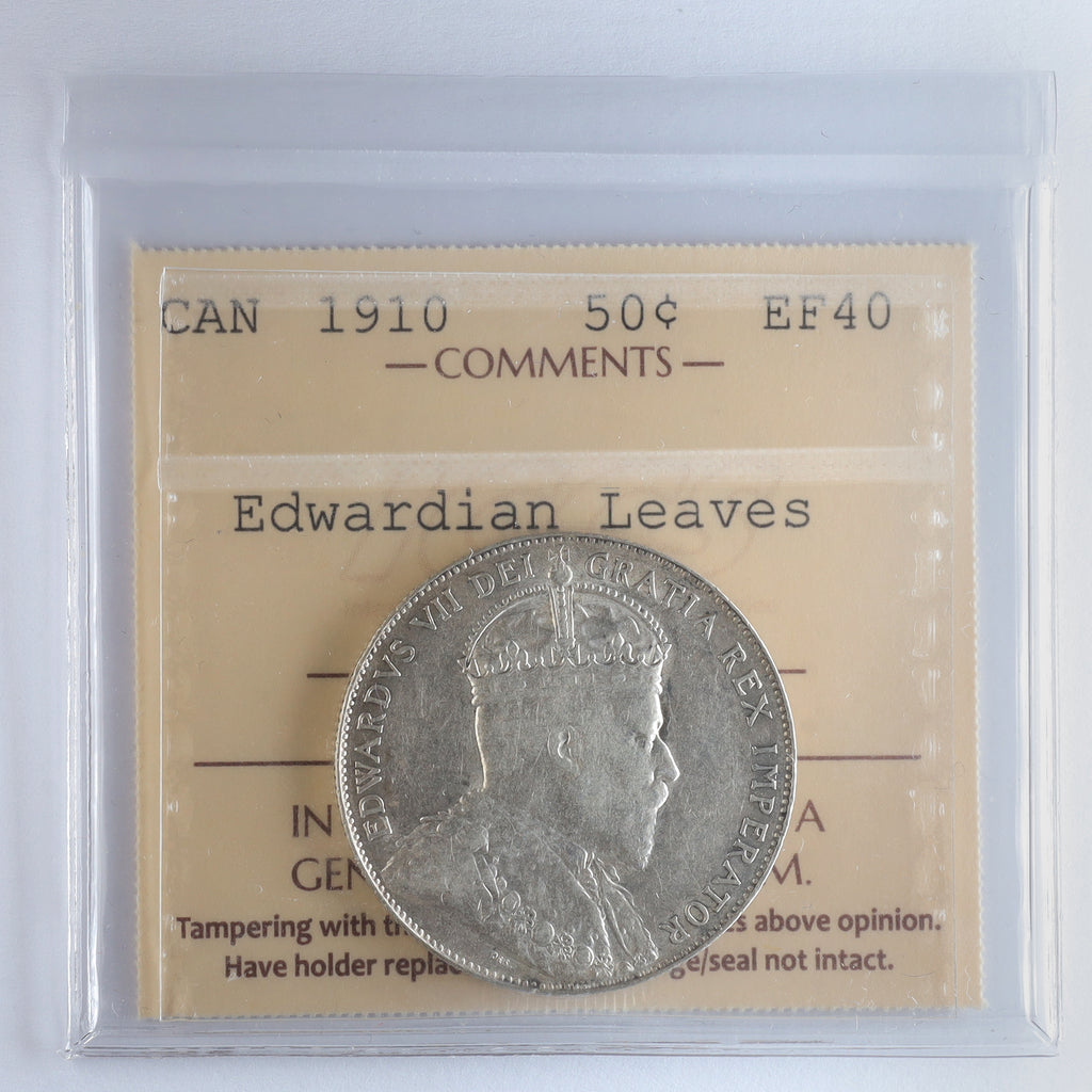 1910 Edwardian Leaves Canada 50-cents ICCS Certified EF40