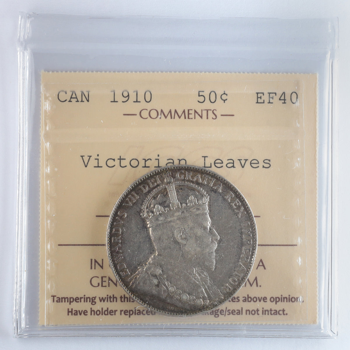 1910 Victorian Leaves Canada 50-cents ICCS Certified EF40