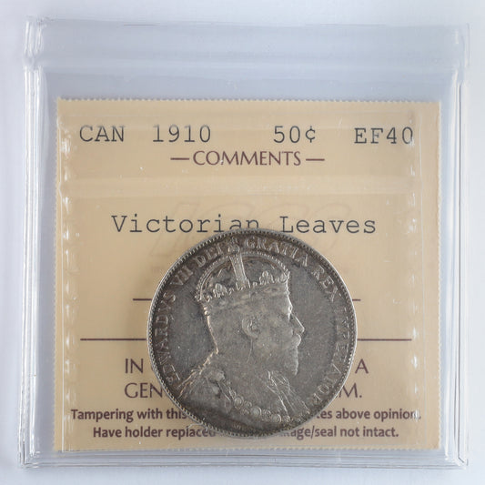 1910 Victorian Leaves Canada 50-cents ICCS Certified EF40