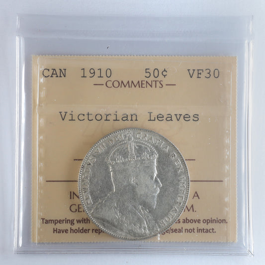 1910 Victorian Leaves Canada 50-cents ICCS Certified VF30