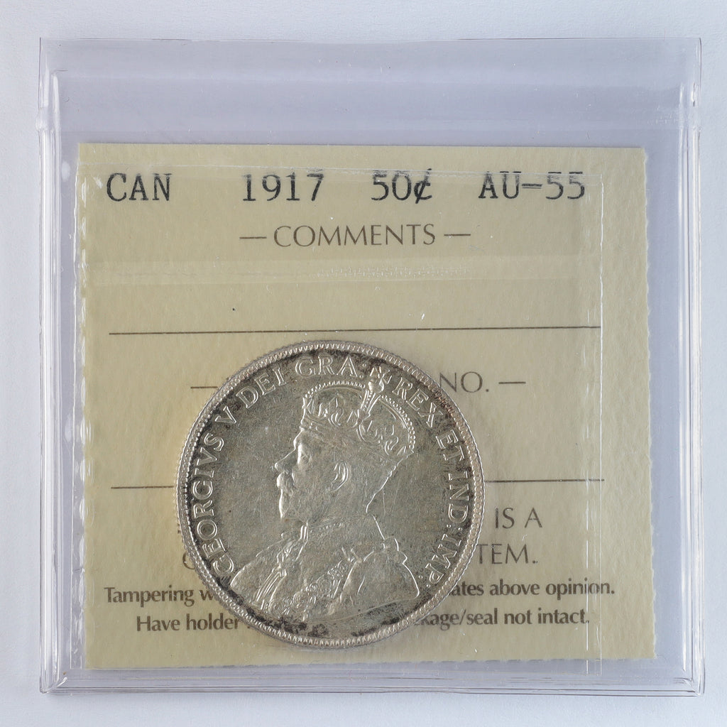1917 Canada 50-cents ICCS Certified AU55