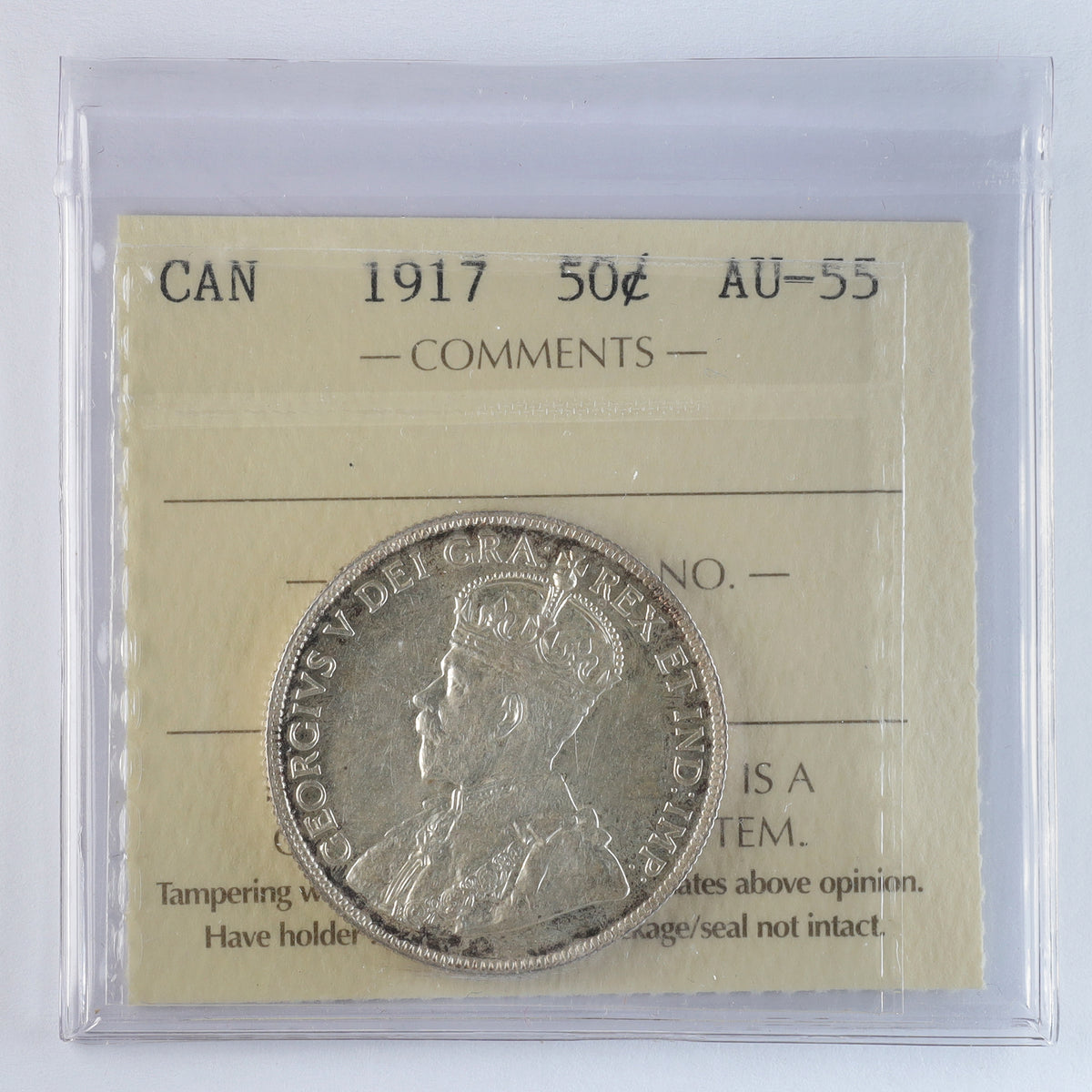 1917 Canada 50-cents ICCS Certified AU55