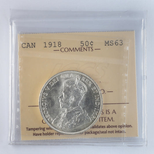 1918 Canada 50-cents ICCS Certified MS63 (XBP 631)