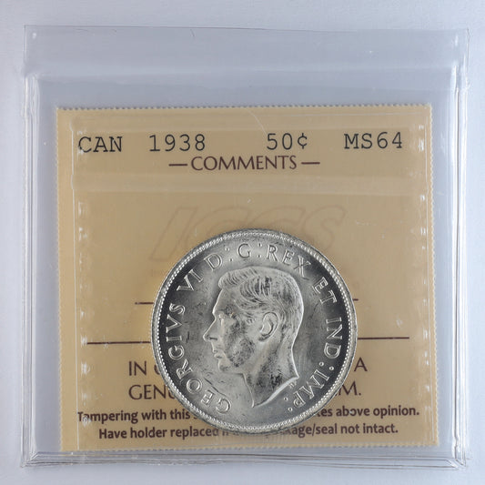 1938 Canada 50-cents ICCS Certified MS64 (XBP 647)