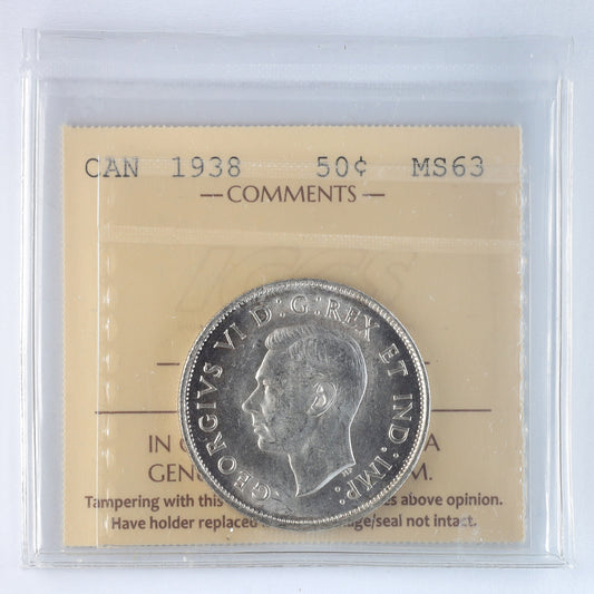 1938 Canada 50-cents ICCS Certified MS63 (XAX 565)