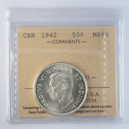 1942 Canada 50-cents ICCS Certified MS65 (XBP 650)
