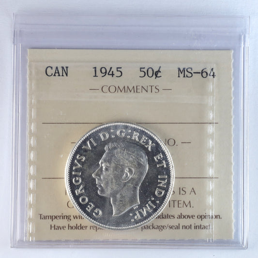 1945 Canada 50-cents ICCS Certified MS64