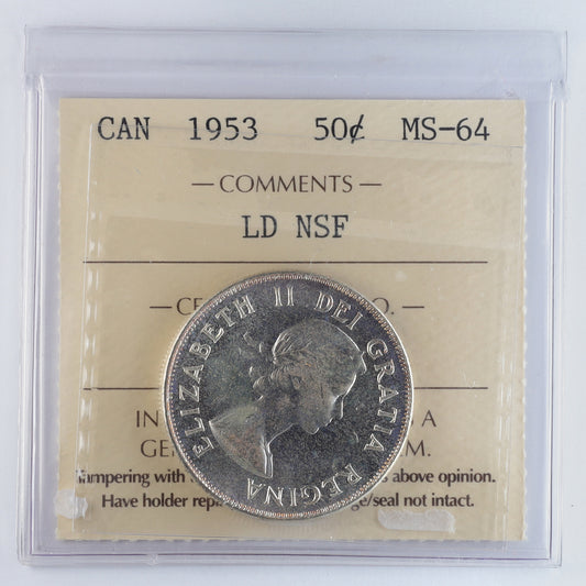 1953 Large Date, NSF Canada 50-cents ICCS Certified MS64