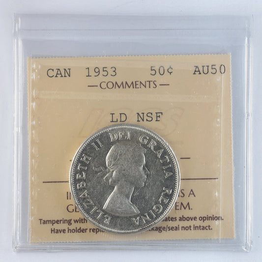 1953 Large Date, NSF Canada 50-cents ICCS Certified AU50