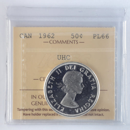1962 Canada 50-cents ICCS Certified PL66 UHC