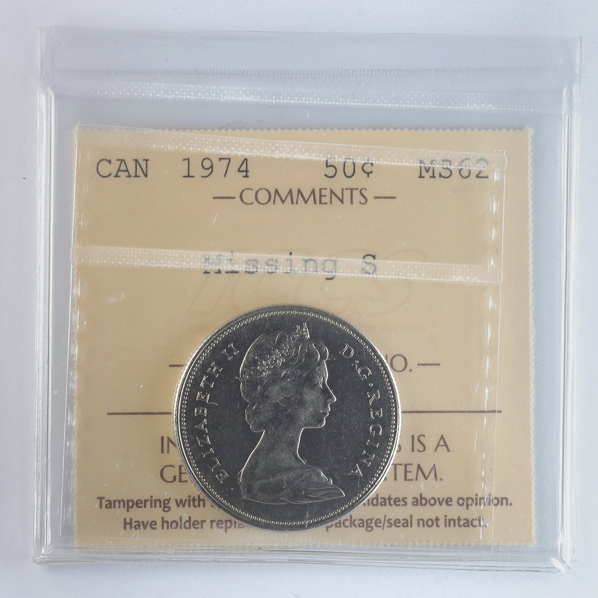 1974 Missing S Canada 50-cents ICCS Certified MS62