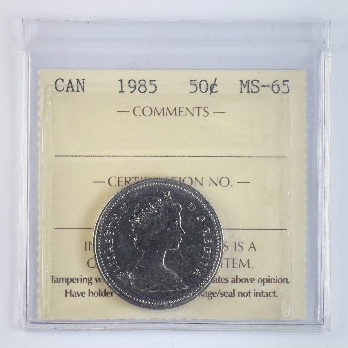 1985 Canada 50-cents ICCS Certified MS65