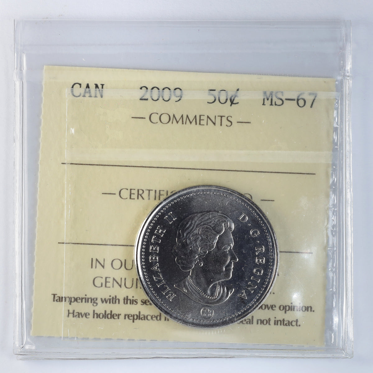 2009 Canada 50-cents ICCS Certified MS67