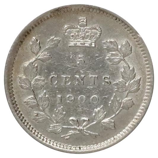 1900 Round Os Canada 5-cents Almost Uncirculated (AU50) $