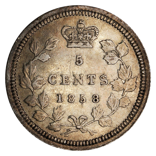 1858 Small Date Canada 5-cents Extra Fine (EF40) $