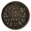 1885 Small 5 Over 5 Canada 5-cents Fine (F12) $