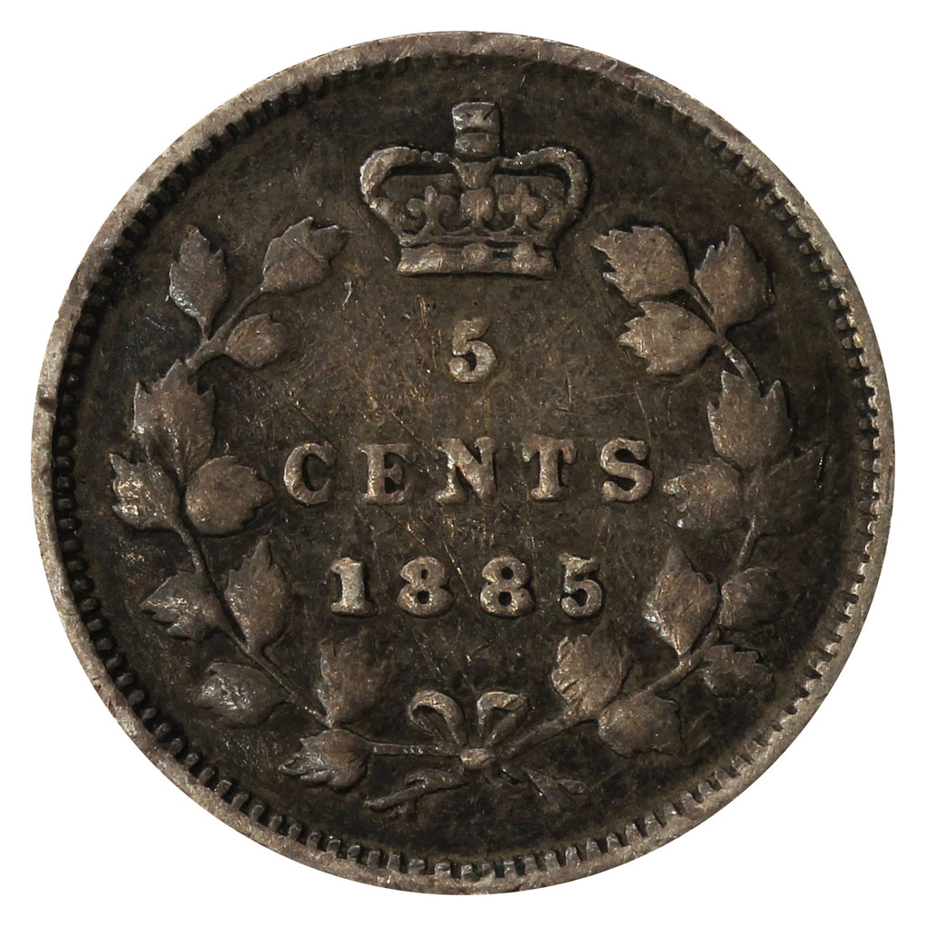 1885 Small 5 Over 5 Canada 5-cents Fine (F12) $