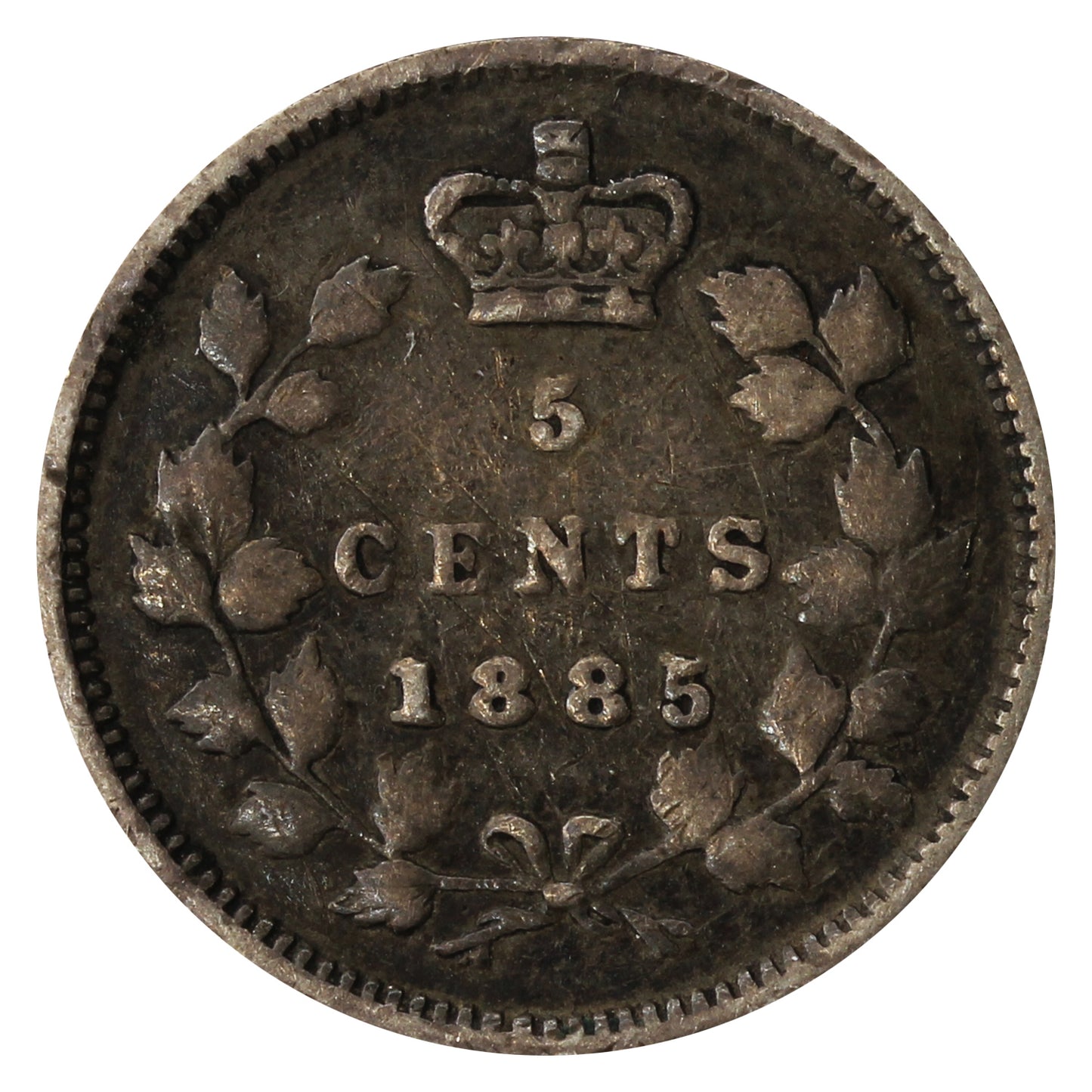 1885 Small 5 Over 5 Canada 5-cents Fine (F12) $