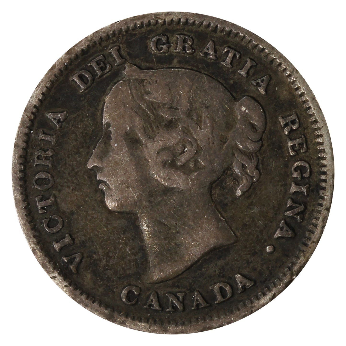 1885 Small 5 Over 5 Canada 5-cents Fine (F12) $