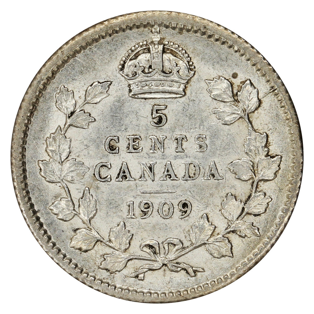 1909 Round Leaves Canada 5-cents Almost Uncirculated (AU50) $