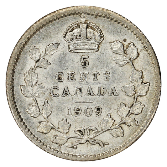 1909 Round Leaves Canada 5-cents Almost Uncirculated (AU50) $
