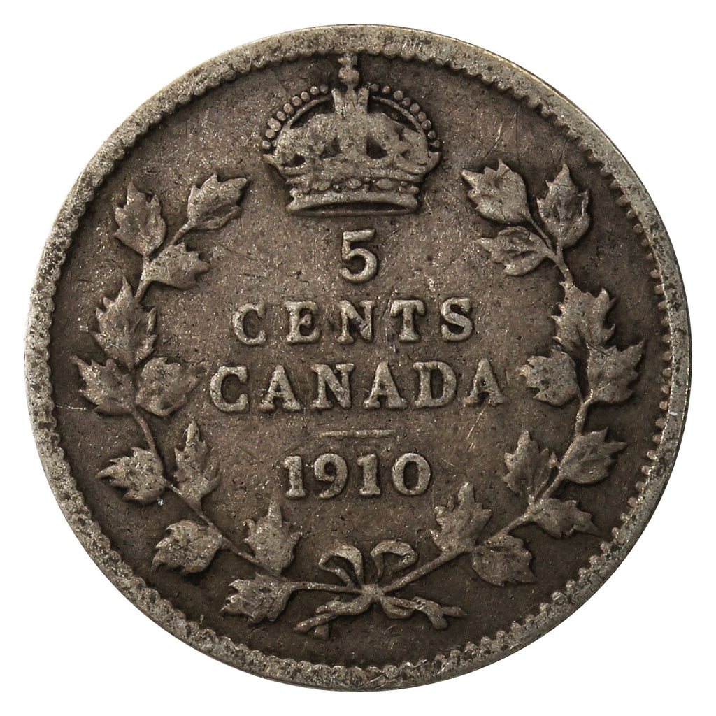 1910 Pointed Leaves Canada 5-cents Very Good (VG8)