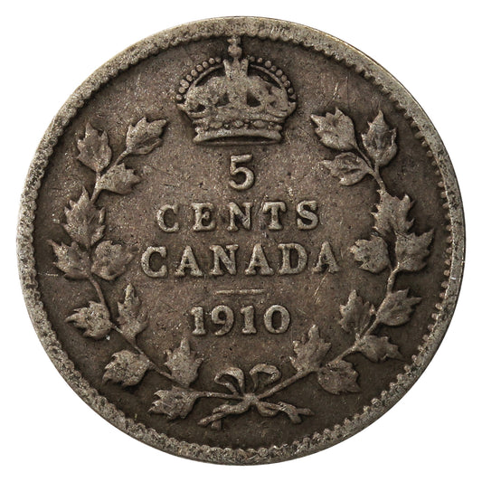 1910 Pointed Leaves Canada 5-cents Very Good (VG8)