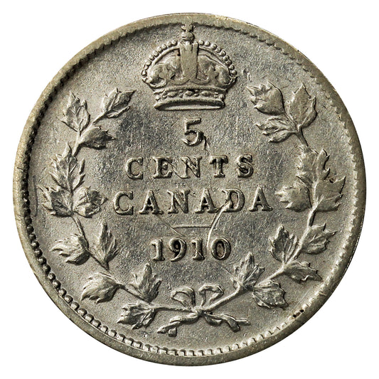 1910 Pointed Leaves Canada 5-cents F-VF (F15)