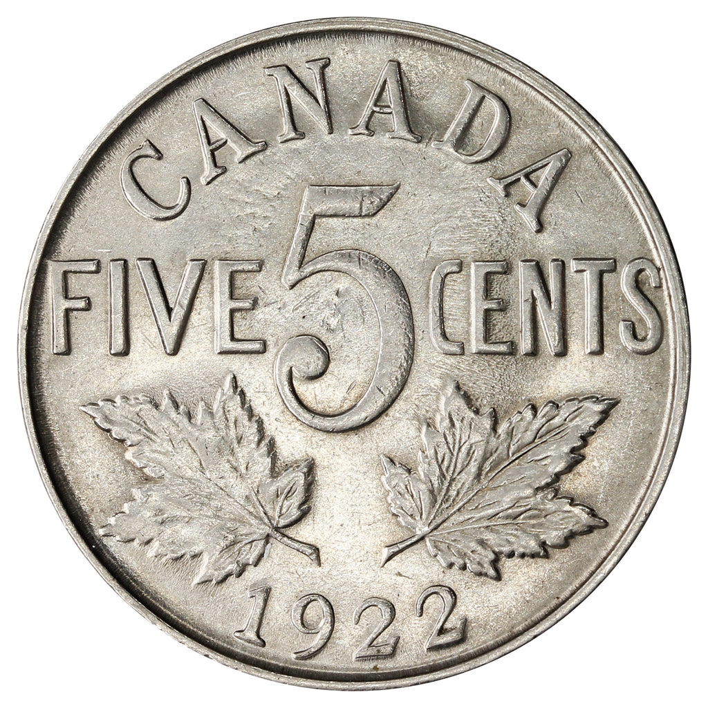 1922 Far Rim Canada 5-cents Almost Uncirculated (AU50)