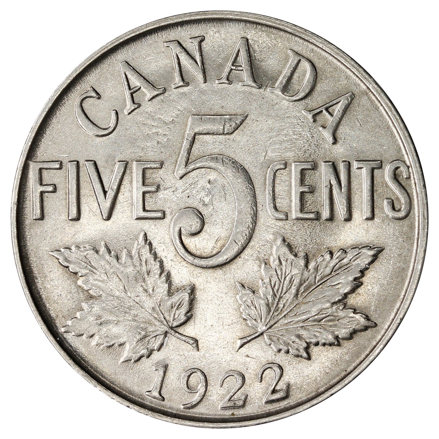 1922 Far Rim Canada 5-cents Almost Uncirculated (AU50)