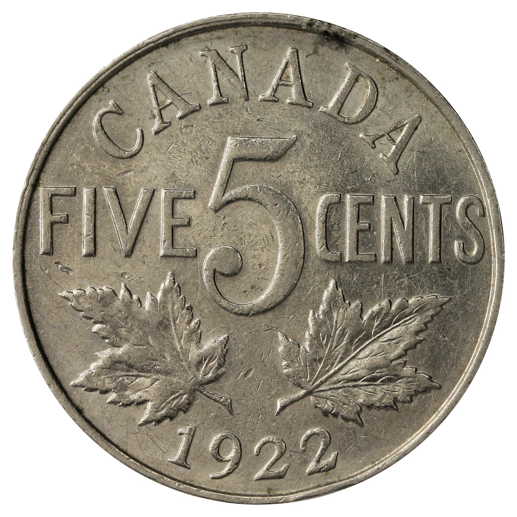 1922 Near Rim Canada 5-cents Extra Fine (EF40)