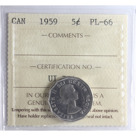 1959 Canada 5-cents ICCS Certified PL-66