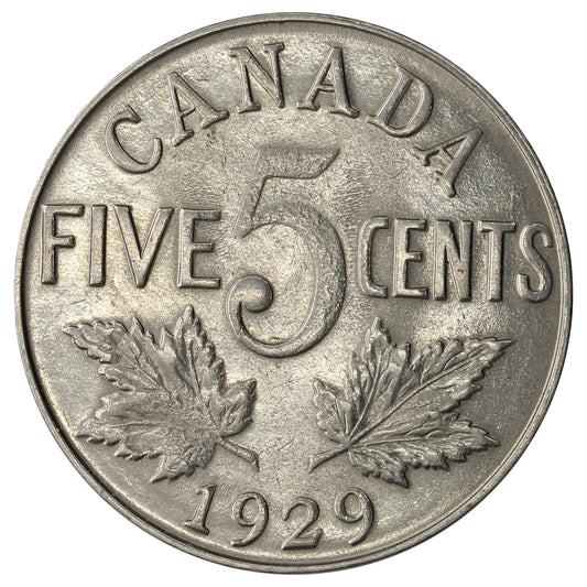 1929 Canada 5-cents Almost Uncirculated (AU50)