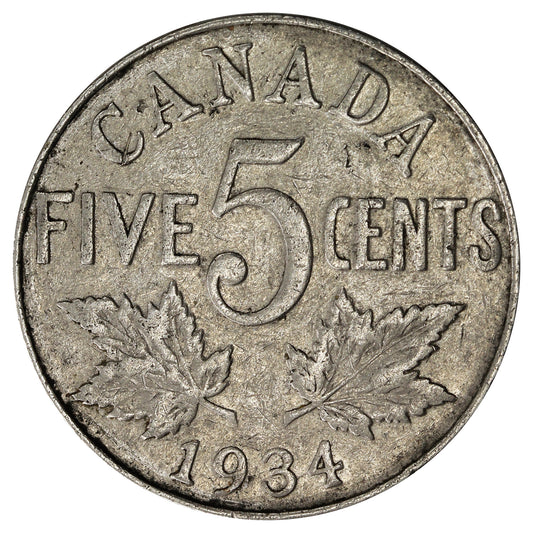 1934 Canada 5-cents F-VF (F15)