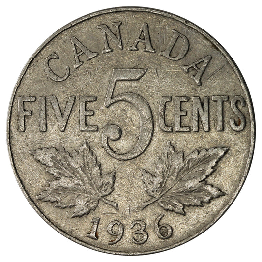 1936 Canada 5-cents Fine (F12)