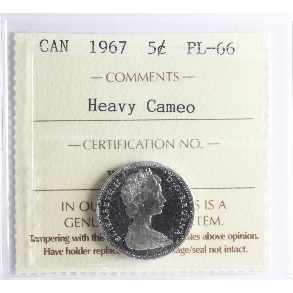 1967 Canada 5-cents ICCS Certified PL66 Heavy Cameo