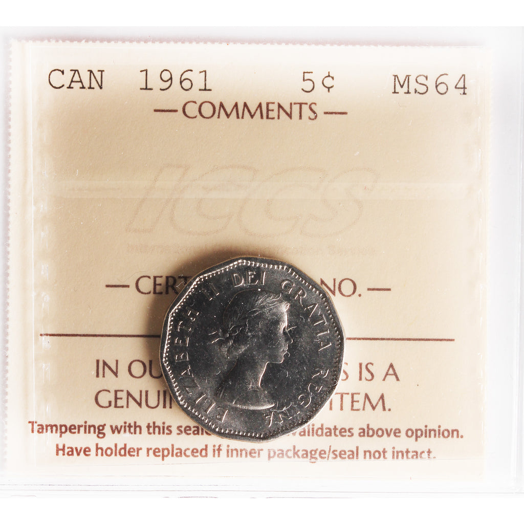 1961 Canada 5-cents ICCS Certified MS64