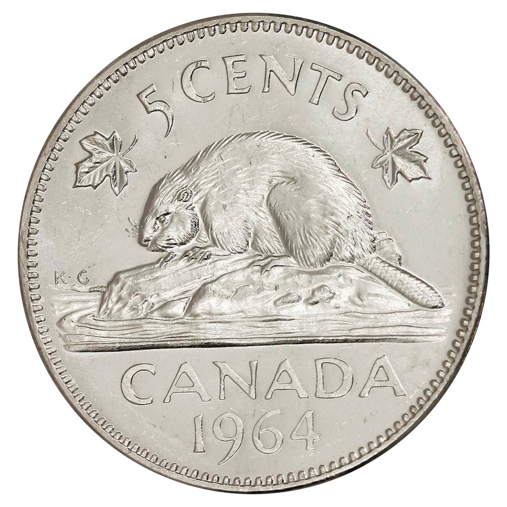 1964 Extra Water Line Canada 5-cents UNC+ (MS62) $