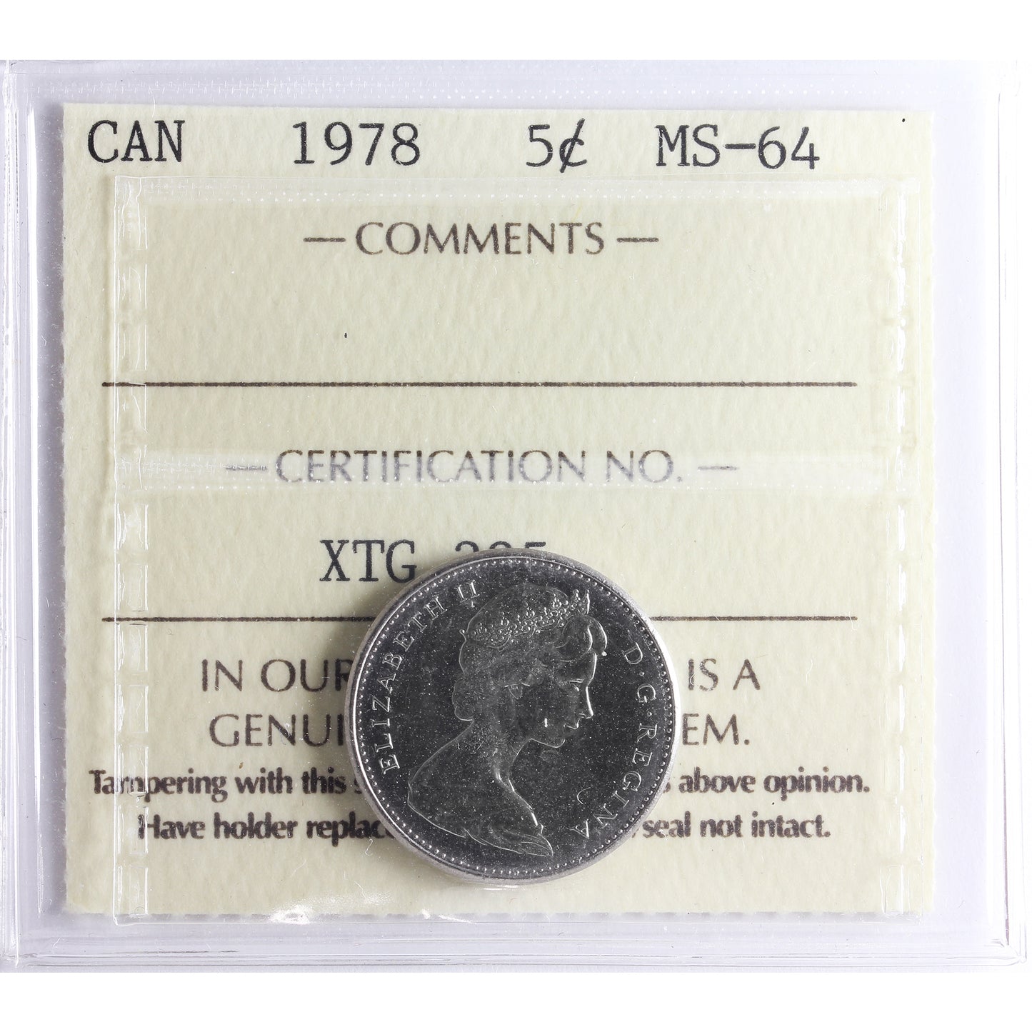 1978 Canada 5-cents ICCS Certified MS64