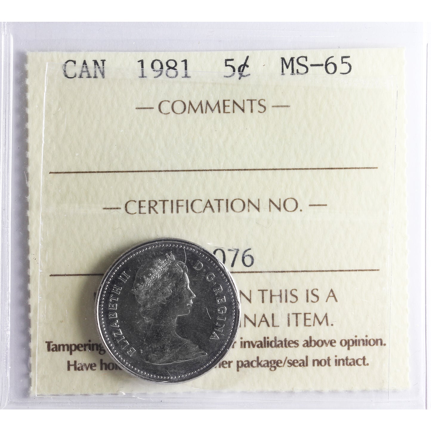 1981 Canada 5-cents ICCS Certified MS65