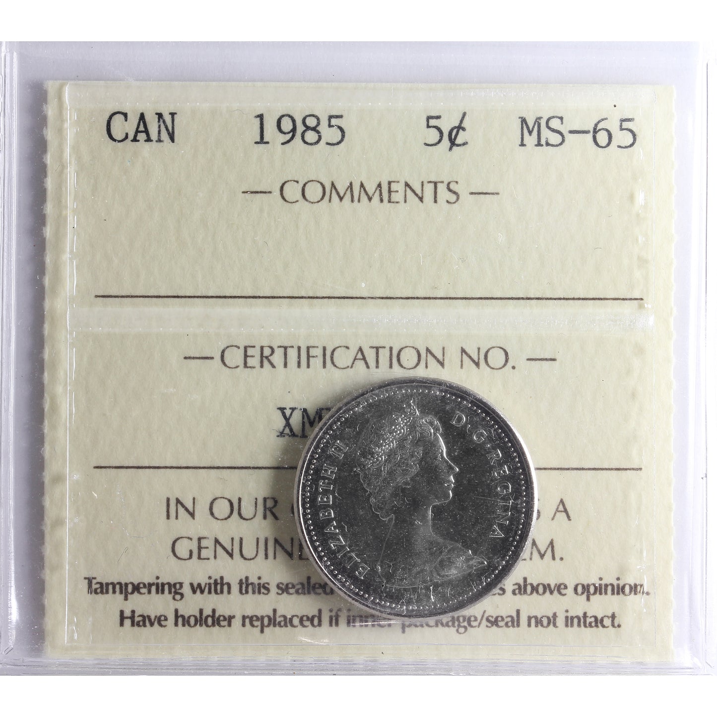 1985 Canada 5-cents ICCS Certified MS65
