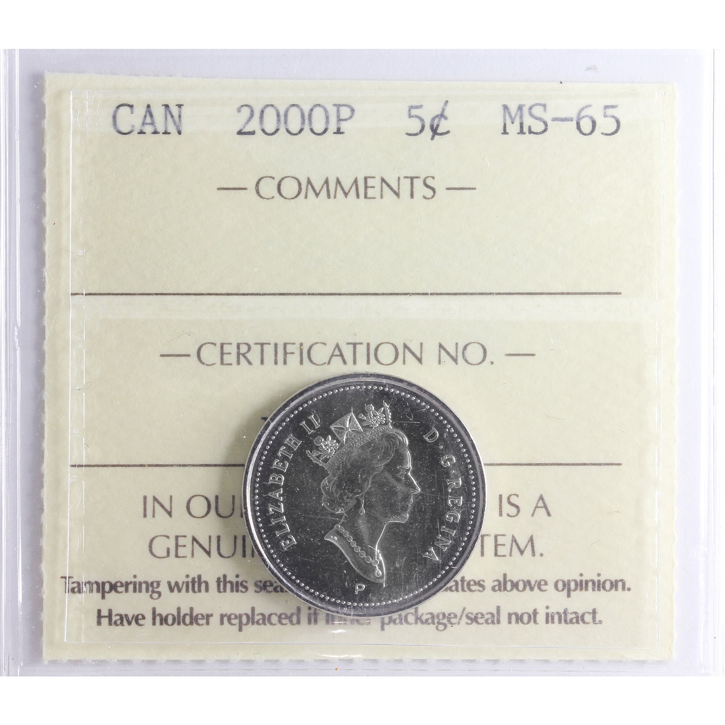 2000P Canada 5-cents ICCS Certified MS-65