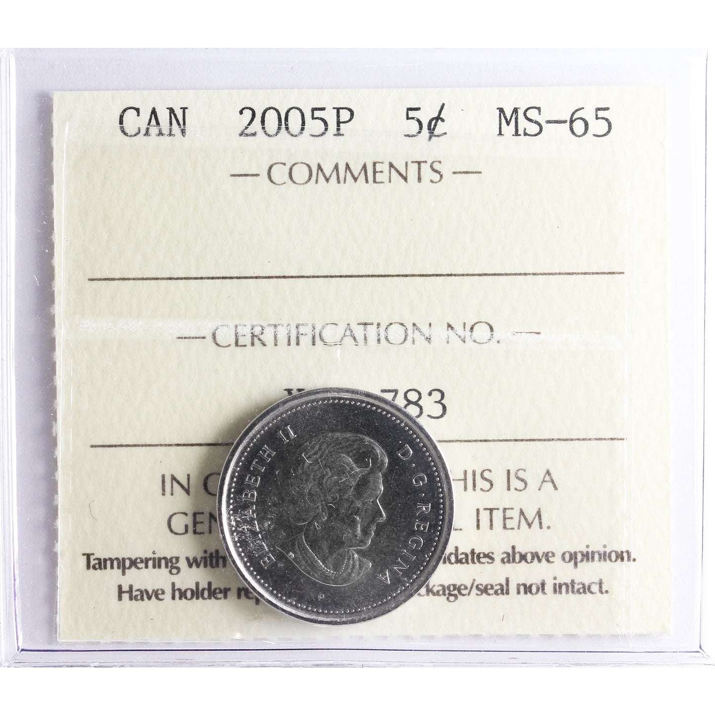 2005P Canada 5-cents ICCS Certified MS65