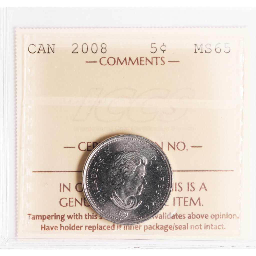 2008 Canada 5-cents ICCS Certified MS65
