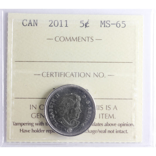 2011 Canada 5-cents ICCS Certified MS-65