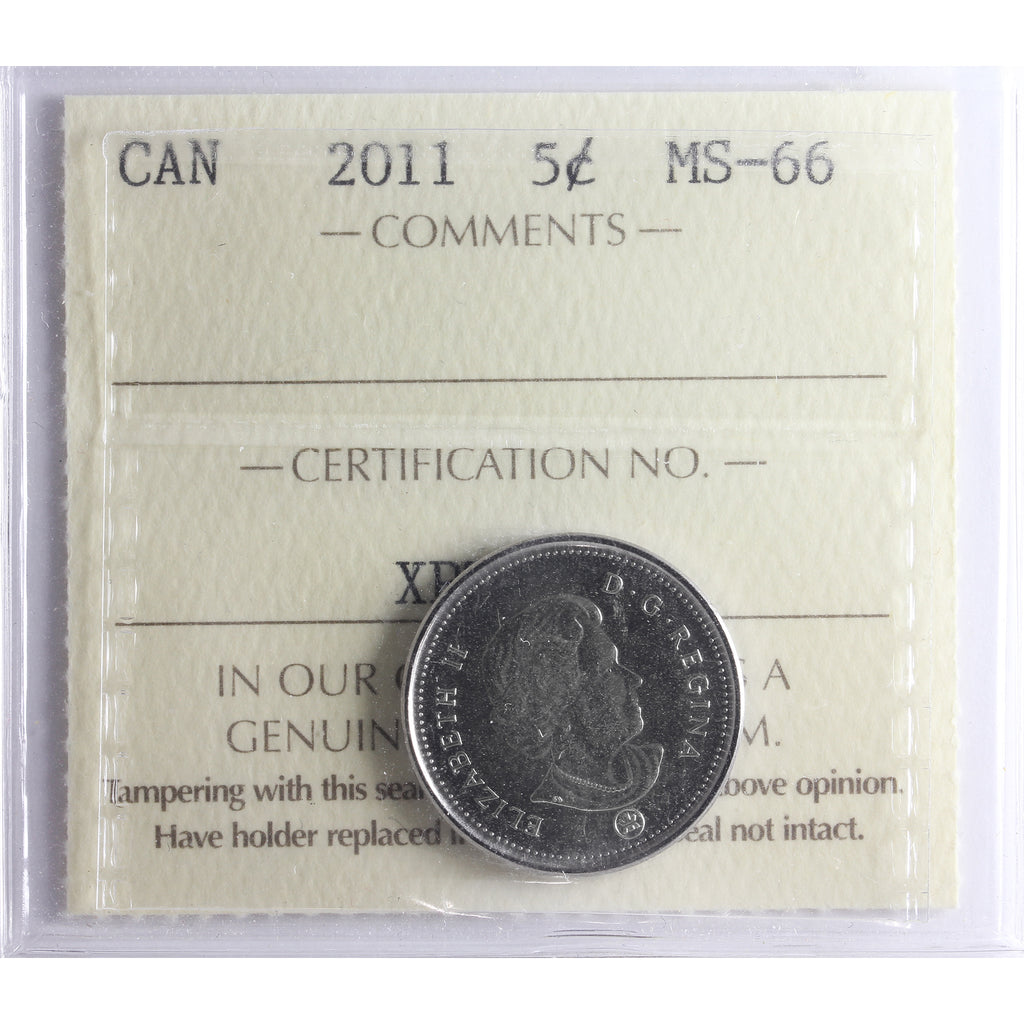 2011 Canada 5-cents ICCS Certified MS66