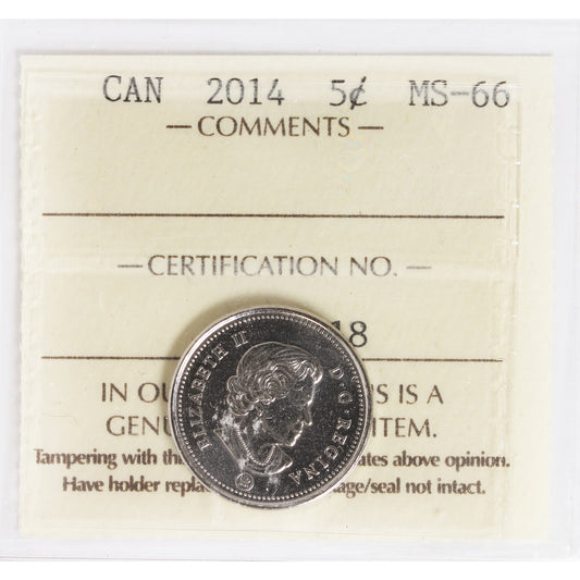 2014 Canada 5-cents ICCS Certified MS-66