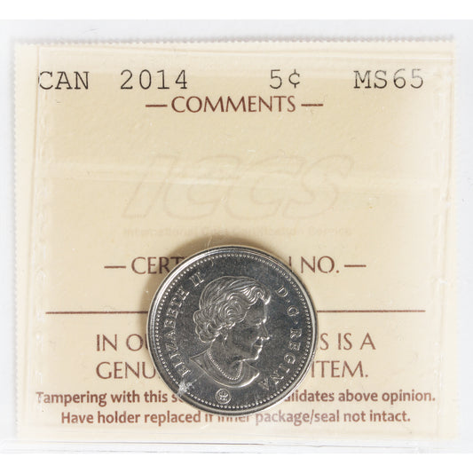 2014 Canada 5-cents ICCS Certified MS-65