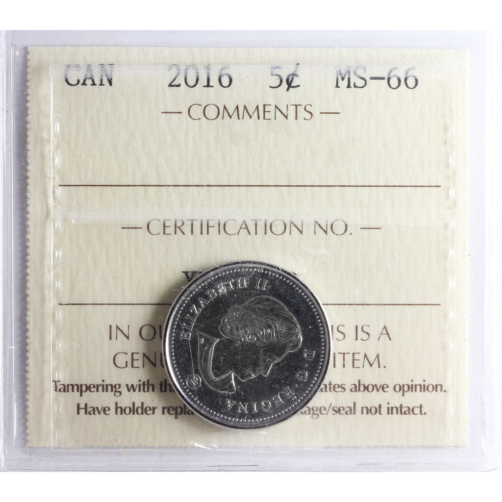 2016 Canada 5-cents ICCS Certified MS66