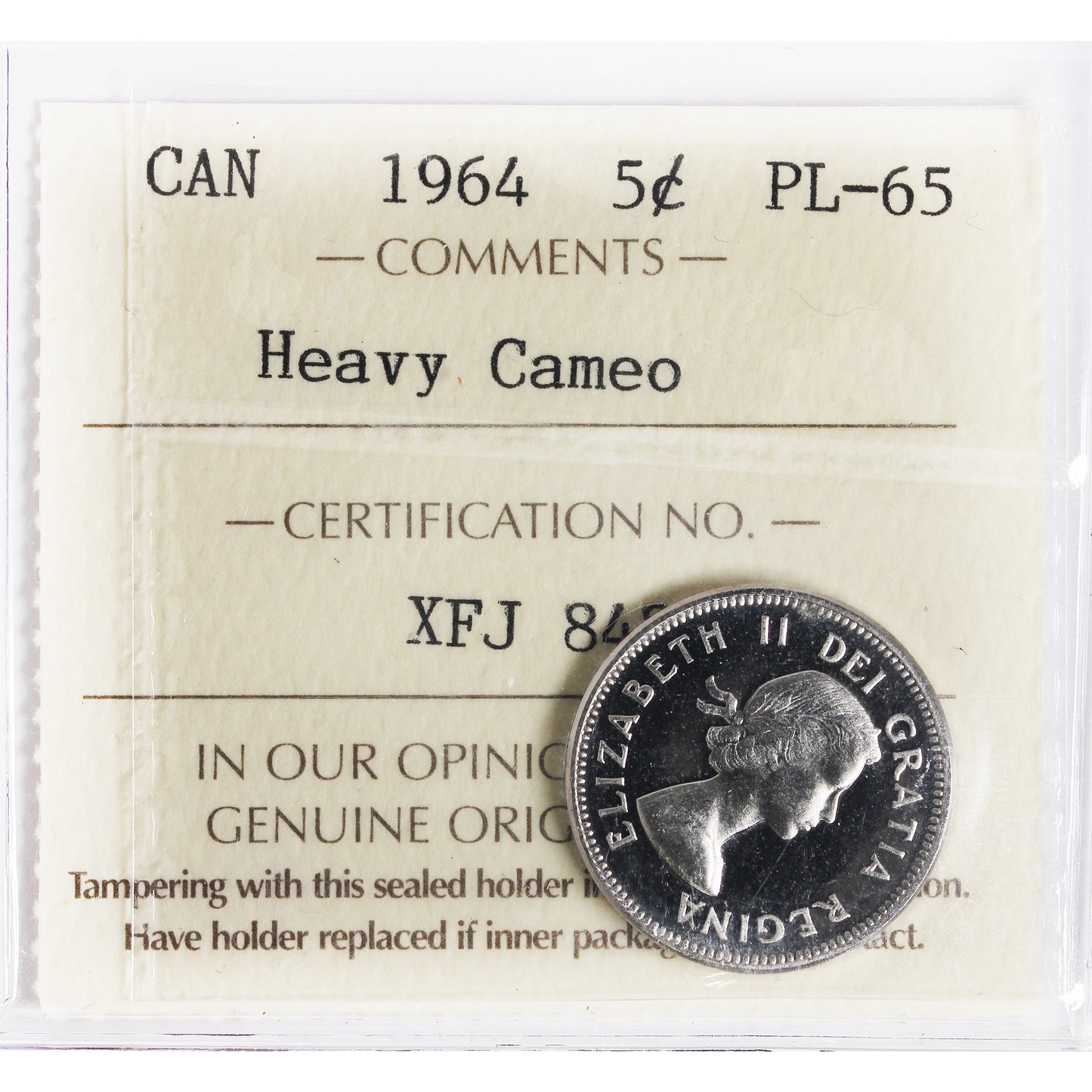 1964 Canada 5-cents ICCS Certified PL65 Heavy Cameo